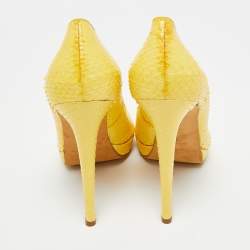 Pre Owned Oscar de la Renta Size 38 Yellow Python Leather Peep Toe Pumps