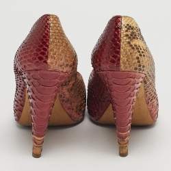 مملوكة مسبقًا Oscar de la Renta Size 39 Tricolor Python Leather Platform Peep Toe Pumps