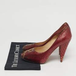 مملوكة مسبقًا Oscar de la Renta Size 39 Tricolor Python Leather Platform Peep Toe Pumps