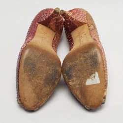 مملوكة �مسبقًا Oscar de la Renta Size 39 Tricolor Python Leather Platform Peep Toe Pumps