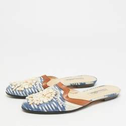 Pre Owned Oscar de la Renta Size 38.5 Tricolor Leather and Fabric Embellished Flat Mules 