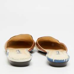 Pre Owned Oscar de la Renta Size 38.5 Tricolor Leather and Fabric Embellished Flat Mules 