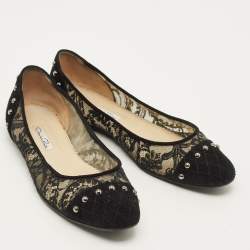 Pre Owned حذاء فلات باليه أوسكار دي لا رينتا مخرف ترتر دانتيل وسويدي متعدد الألوان مقاس 36