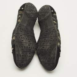 Pre Owned حذاء فلات باليه أوسكار دي لا رينتا مخرف ترتر دانتيل وسويدي متعدد الألوان مقاس 36