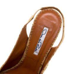 مملوكة مسبقًا صندل أوسكار دي لارينتا جلد بني فاتح مزخرف بحزام للكاحل نعل سميك مقاس 38