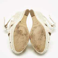 Pre Owned Oscar de la Renta Size 38.5 Cream Leather and Straw Wedge Sandals