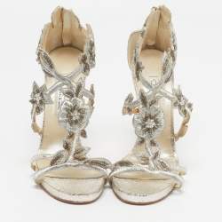 Pre Owned صندل أوسكار دي لا رينتا امبريا جلد ذهبي حزام كاحل مقاس 39