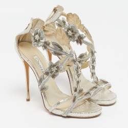 Pre Owned صندل أوسكار دي لا رينتا امبريا جلد ذهبي حزام كاحل مقاس 39