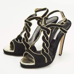 Pre Owned Oscar de la Renta Size 40.5 Black Leather and Suede Ankle Strap Sandals