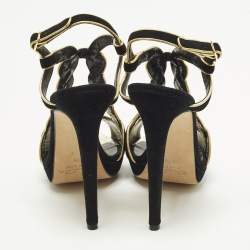 Pre Owned Oscar de la Renta Size 40.5 Black Leather and Suede Ankle Strap Sandals