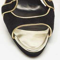 Pre Owned Oscar de la Renta Size 40.5 Black Leather and Suede Ankle Strap Sandals