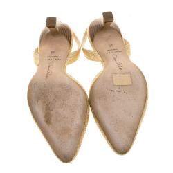Oscar De La Renta Beige/Gold Jute Samie Slingback Sandals Size 36