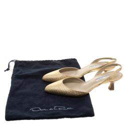 Oscar De La Renta Beige/Gold Jute Samie Slingback Sandals Size 36