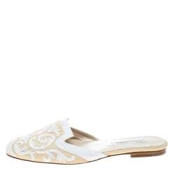 Pre Owned Oscar De La Renta Two Tone Raffia Flat Spanish Mules Size 38