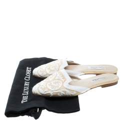 Pre Owned Oscar De La Renta Two Tone Raffia Flat Spanish Mules Size 38