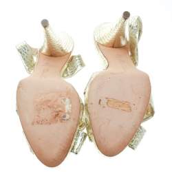 Oscar de la Renta Metallic Gold Embossed Python Leather Knot Sandals Size 38
