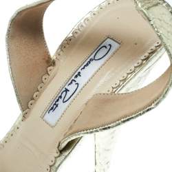 Oscar de la Renta Metallic Gold Embossed Python Leather Knot Sandals Size 38