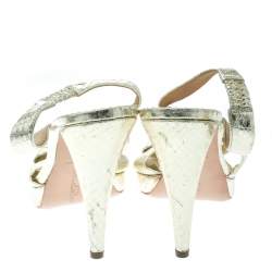 Oscar de la Renta Metallic Gold Embossed Python Leather Knot Sandals Size 38