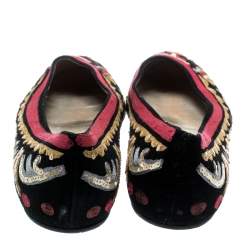 Pre Owned Oscar de la Renta Multicolor Suede And Lace Sequin Embellished Ballet Flats Size 36