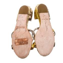 Pre Owned Oscar De La Renta Yellow Python Flat Sandals Size 36