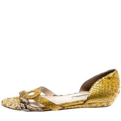 Pre Owned Oscar De La Renta Yellow Python Flat Sandals Size 36