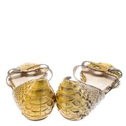 Pre Owned Oscar De La Renta Yellow Python Flat Sandals Size 36