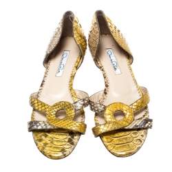 Pre Owned Oscar De La Renta Yellow Python Flat Sandals Size 36