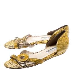 Pre Owned Oscar De La Renta Yellow Python Flat Sandals Size 36