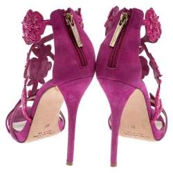 Pre Owned Oscar de la Renta Pink Suede Tatum Embellished T-Strap Sandals Size 37