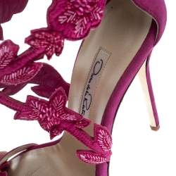 Pre Owned Oscar de la Renta Pink Suede Tatum Embellished T-Strap Sandals Size 37