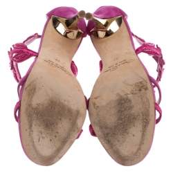 Pre Owned Oscar de la Renta Pink Suede Tatum Embellished T-Strap Sandals Size 37