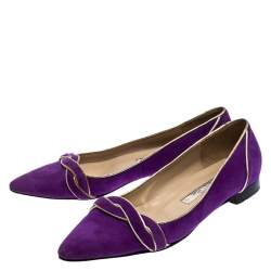 Pre Owned Oscar de la Renta Purple Twisted Suede Pointed Toe Ballets Flats Size 37.5