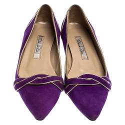 Pre Owned Oscar de la Renta Purple Twisted Suede Pointed Toe Ballets Flats Size 37.5