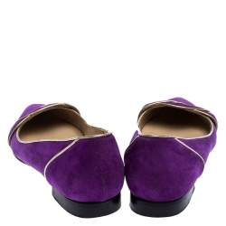 Pre Owned Oscar de la Renta Purple Twisted Suede Pointed Toe Ballets Flats Size 37.5