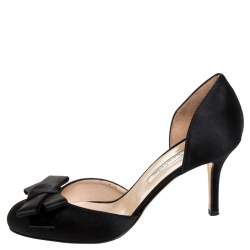 Pre Owned Oscar de la Renta Black Satin Bow Heel Pumps Size 38.5