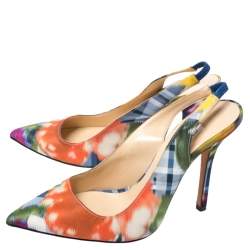 مملوكة مسبقًا Oscar de la Renta Multicolor Abstract Print Satin Pointed Toe Sandals Size 36