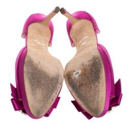 Pre Owned Oscar de la Renta Pink Satin Embellished Bow D'Orsay Open Toe Pumps Size 39
