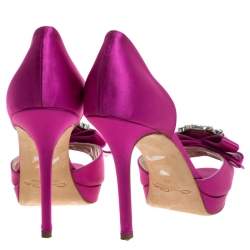Pre Owned Oscar de la Renta Pink Satin Embellished Bow D'Orsay Open Toe Pumps Size 39