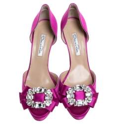 Pre Owned Oscar de la Renta Pink Satin Embellished Bow D'Orsay Open Toe Pumps Size 39