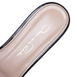 Pre Owned Oscar de la Renta Blue Lace Mia Crystal Embellished Flat Slides Size 36