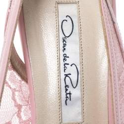 Pre Owned Oscar De La Renta Pink Lace And Leather Slingback Platform Peep Toe Sandals Size 37