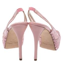 Pre Owned Oscar De La Renta Pink Lace And Leather Slingback Platform Peep Toe Sandals Size 37