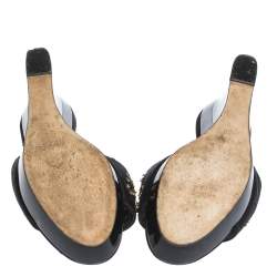 Pre Owned Oscar de la Renta Black Satin Embellished Wedge Open Toe Platform Sandals Size 38