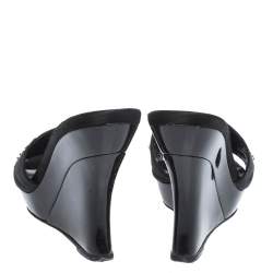 Pre Owned Oscar de la Renta Black Satin Embellished Wedge Open Toe Platform Sandals Size 38