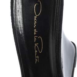 Pre Owned Oscar de la Renta Black Satin Embellished Wedge Open Toe Platform Sandals Size 38