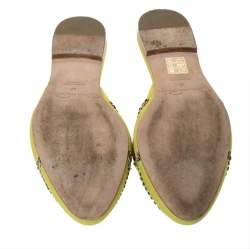 Pre Owned Oscar de la Renta Yellow Satin Embellished Flat Mule Sandals Size 37