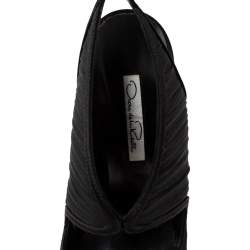 Pre Owned Oscar de la Renta Black Satin and Fabric Suzy Ankle Strap Sandals Size 38.5