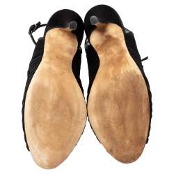 Pre Owned Oscar de la Renta Black Satin and Fabric Suzy Ankle Strap Sandals Size 38.5