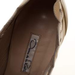 Pre Owned Oscar de la Renta Beige Patent Leather Laser Cut Fernanda Ankle Booties Size 37.5
