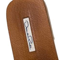 Pre Owned Oscar de la Renta Brown Stripe Raffia Slide Flat Sandals Size 40